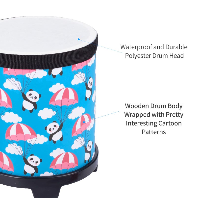 Musfunny Bongo Floor Tom Drums Set for Kids: Childrens Drum Percussion Music Instrument with 2 Mallets - Preschool Montessori Floor Babies Drum (Blue 5"" to 6"") - Image 2